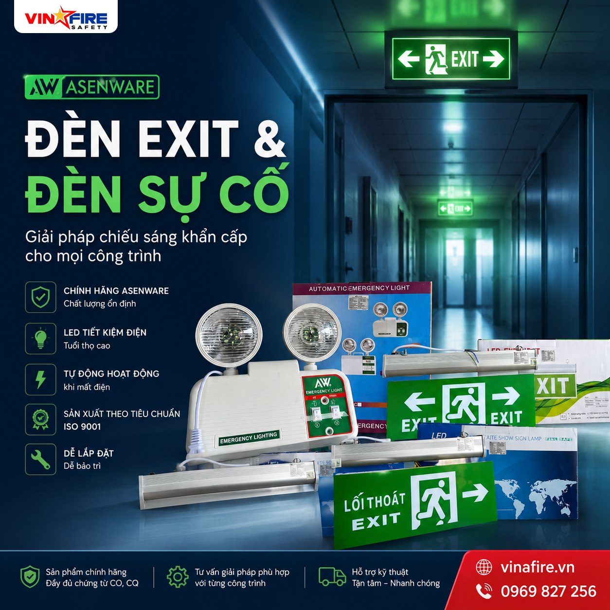 Đèn EXIT & Đèn sự cố ASENWARE – Giải pháp chiếu sáng khẩn cấp an toàn cho mọi công trình