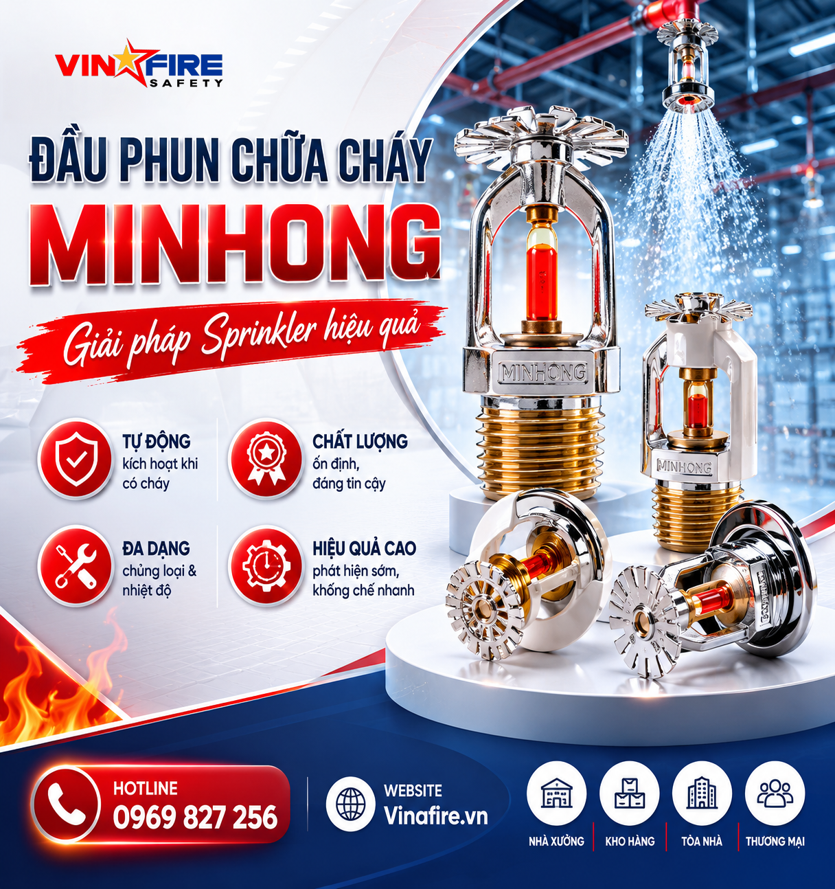 Đầu phun chữa cháy Minhong là gì? Ưu điểm nổi bật trong hệ thống Sprinkler