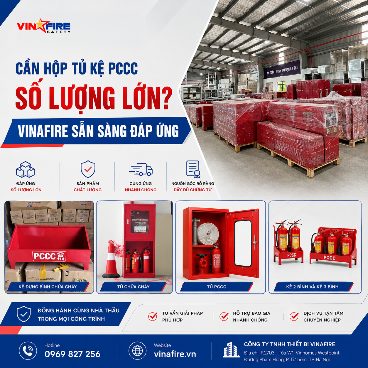 Cần hộp tủ kệ PCCC số lượng lớn? VINAFIRE sẵn sàng đáp ứng